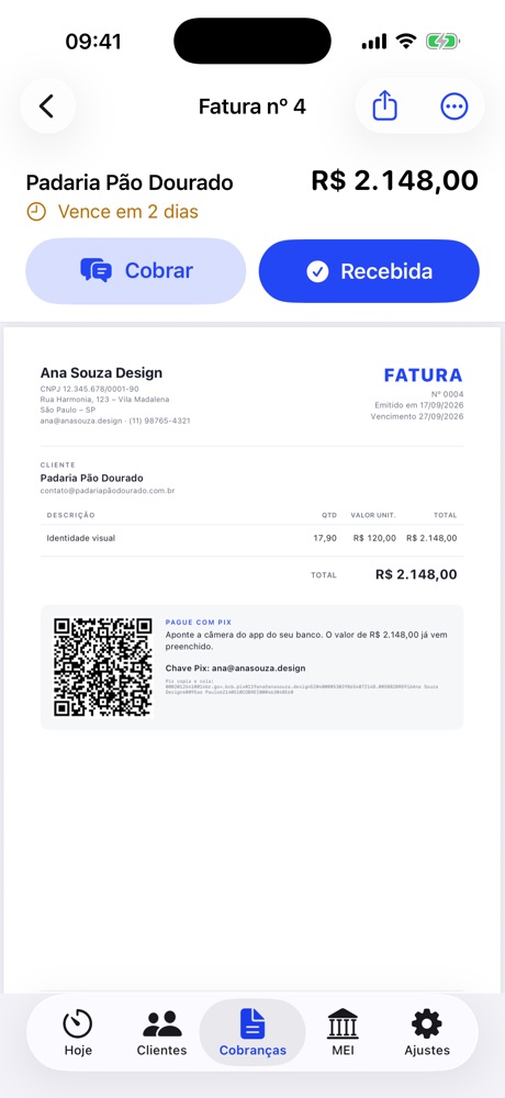 Fatura em PDF com QR Code Pix no Cobrei