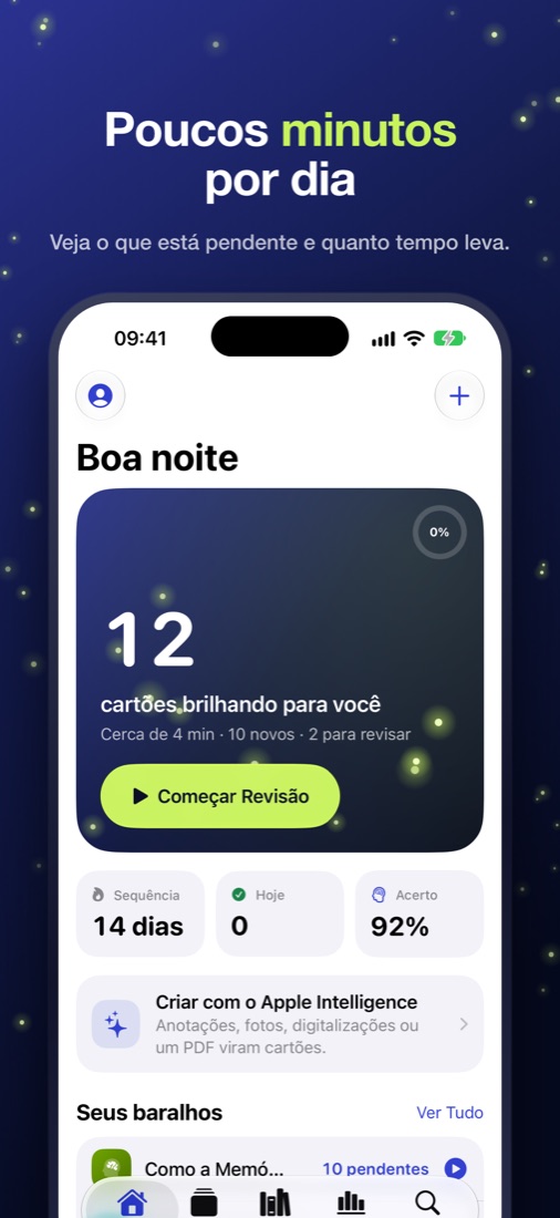 A tela Hoje do Hotaru com 12 cartões brilhando para revisar
