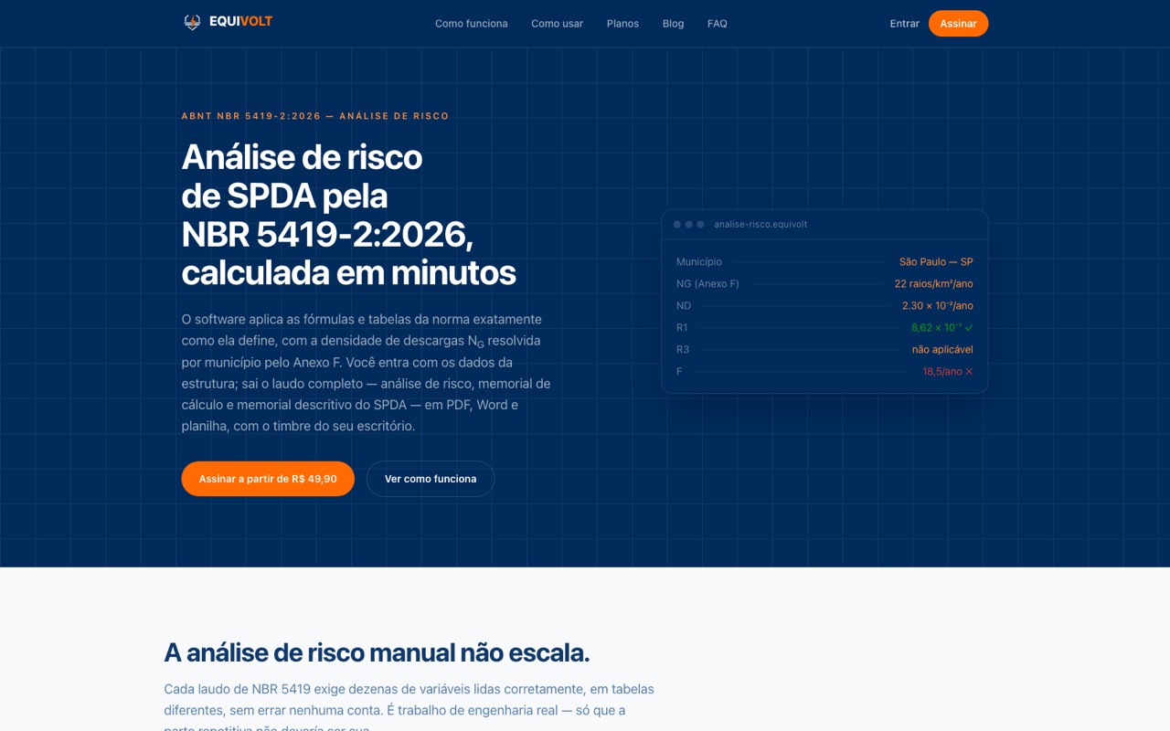 Screenshot of the Equivolt SPDA risk analysis platform