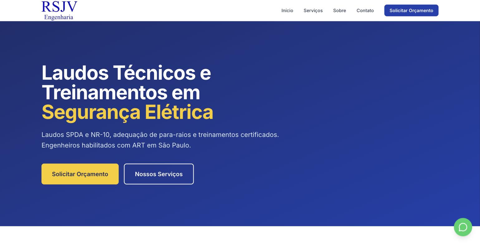 Screenshot of the RSJV Engenharia corporate website
